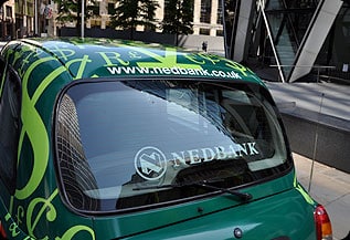 Green car with Nedbank branding