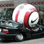 Giant Nike soccer ball on BMW car